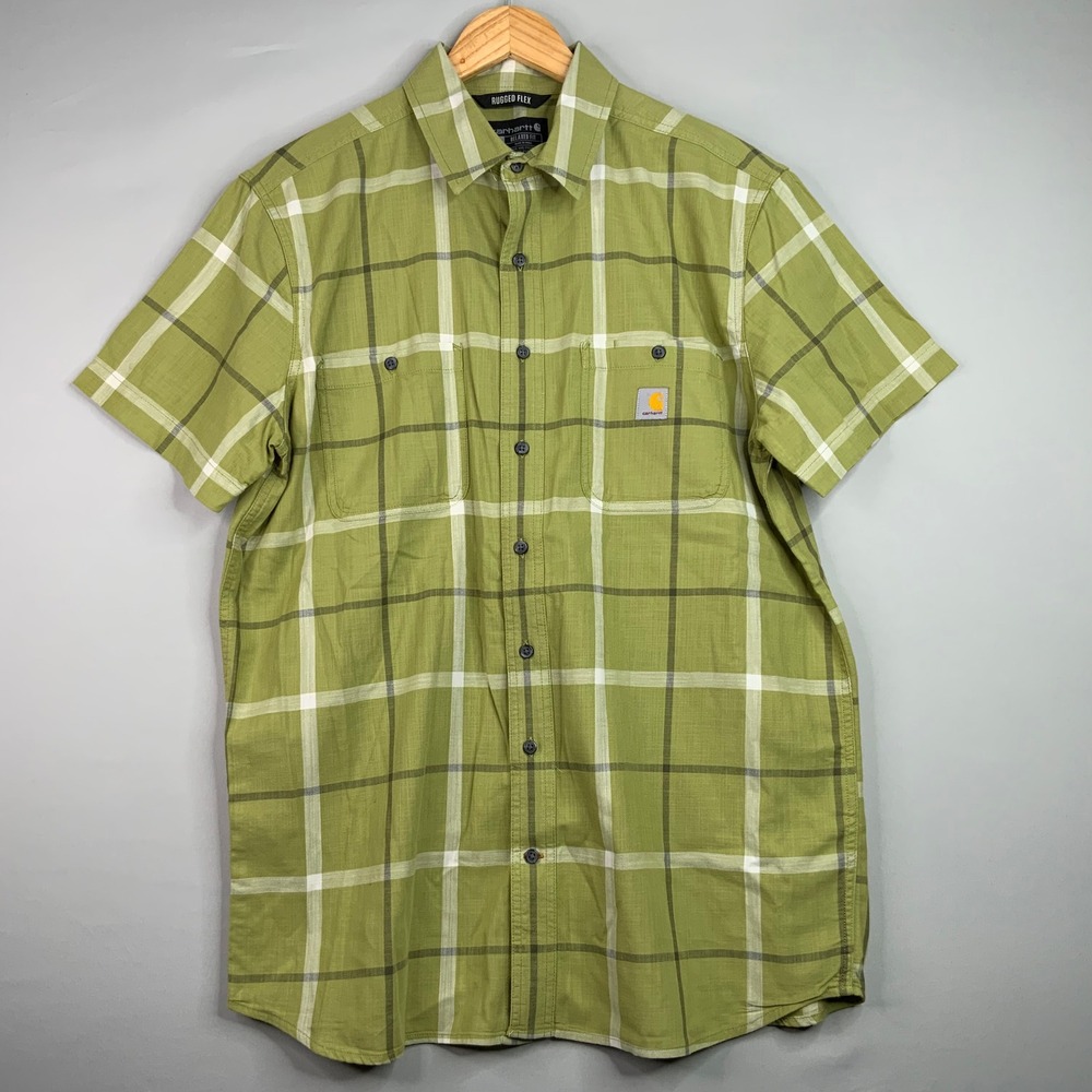 Carhartt Rugged Flex Relaxed Fit Plaid Shirt Mens‎ L Tall Green